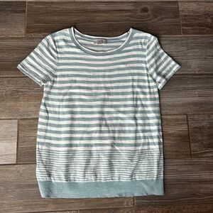 LOFT Outlet Striped Knit Top Womens Medium Blue White Short Sleeve Casual Tee